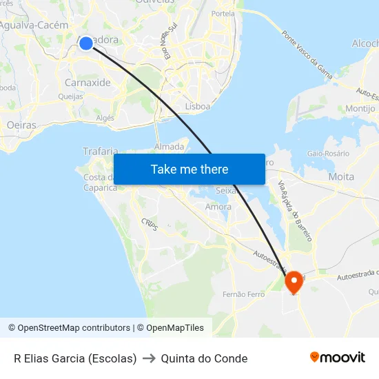 R Elias Garcia (Escolas) to Quinta do Conde map
