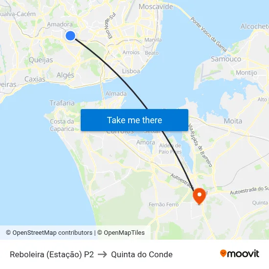 Reboleira (Estação) P2 to Quinta do Conde map