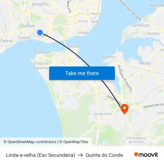 Linda-a-velha (Esc Secundária) to Quinta do Conde map
