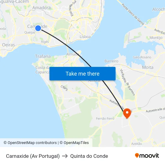Carnaxide (Av Portugal) to Quinta do Conde map
