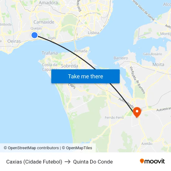 Caxias (Cidade Futebol) to Quinta Do Conde map