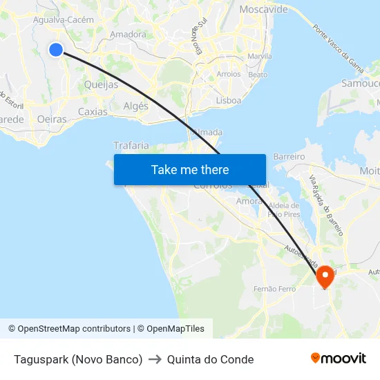 Taguspark (Novo Banco) to Quinta do Conde map