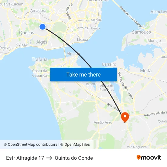 Estr Alfragide 17 to Quinta do Conde map