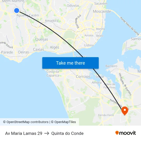 Av Maria Lamas 29 to Quinta do Conde map