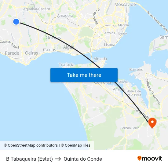 B Tabaqueira (Estat) to Quinta do Conde map