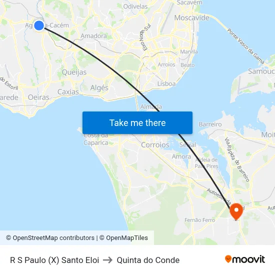 R S Paulo (X) Santo Eloi to Quinta do Conde map