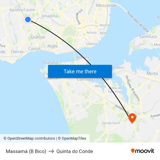 Massamá (B Bico) to Quinta do Conde map