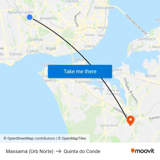 Massamá (Urb Norte) to Quinta do Conde map