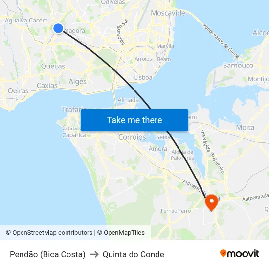 Pendão (Bica Costa) to Quinta do Conde map