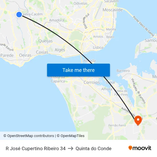 R José Cupertino Ribeiro 34 to Quinta do Conde map