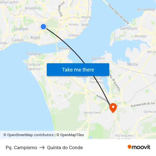 Pq. Campismo to Quinta do Conde map