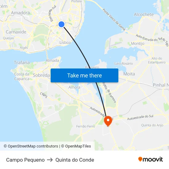 Campo Pequeno to Quinta do Conde map