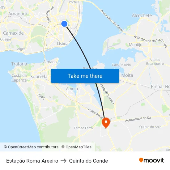 Estação Roma-Areeiro to Quinta do Conde map