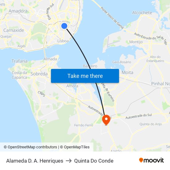 Alameda D. A. Henriques to Quinta Do Conde map