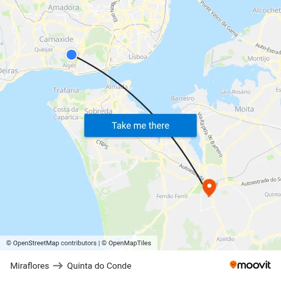 Miraflores to Quinta do Conde map