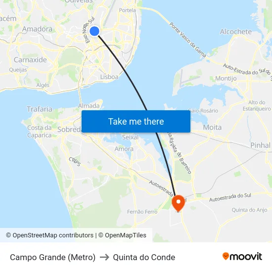 Campo Grande (Metro) to Quinta do Conde map