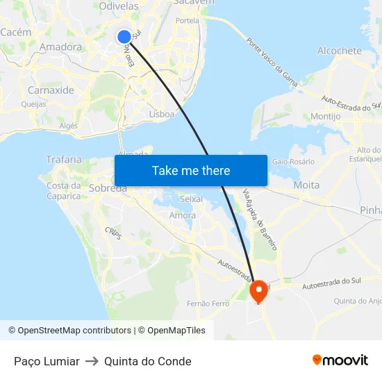 Paço Lumiar to Quinta do Conde map