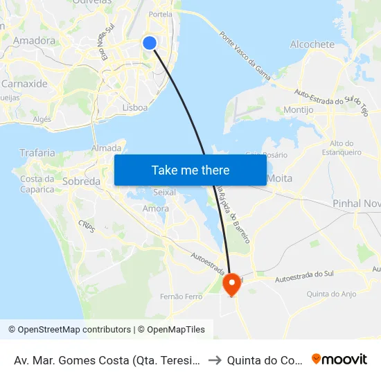 Av. Mar. Gomes Costa (Qta. Teresinhas) to Quinta do Conde map