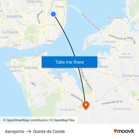 Aeroporto to Quinta do Conde map