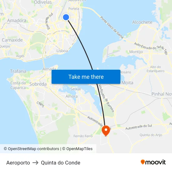 Aeroporto to Quinta do Conde map