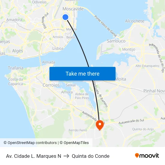 Av. Cidade L. Marques N to Quinta do Conde map