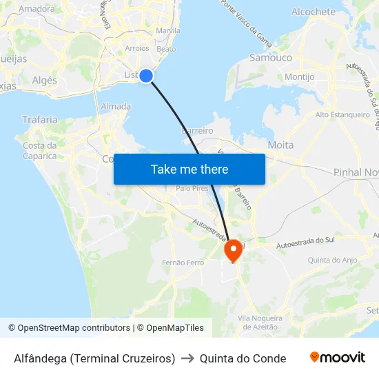 Alfândega (Terminal Cruzeiros) to Quinta do Conde map
