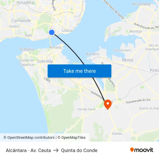 Alcântara - Av. Ceuta to Quinta do Conde map