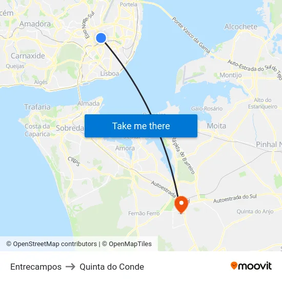 Entrecampos to Quinta do Conde map