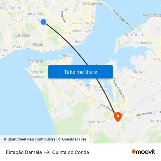 Estação Damaia to Quinta do Conde map