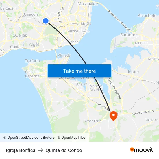 Igreja Benfica to Quinta do Conde map
