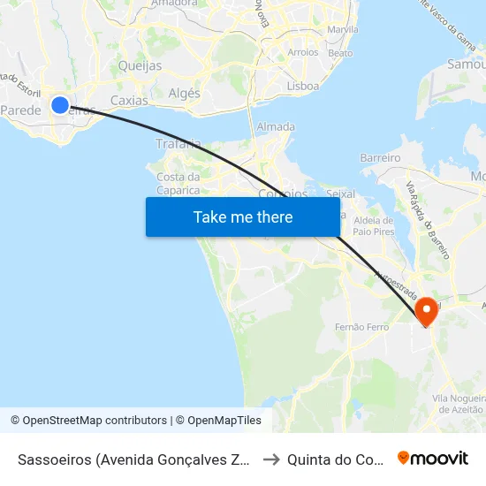 Sassoeiros (Avenida Gonçalves Zarco) to Quinta do Conde map