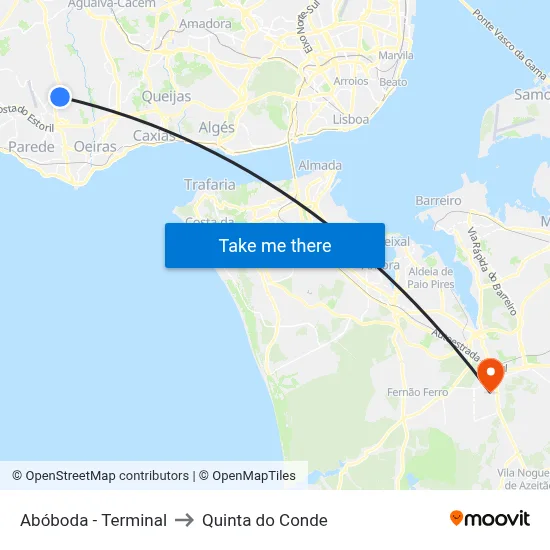 Abóboda - Terminal to Quinta do Conde map