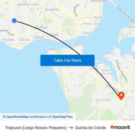 Trajouce (Largo Rossio Pequeno) to Quinta do Conde map