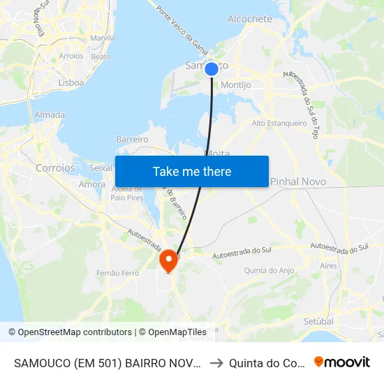 SAMOUCO (EM 501) BAIRRO NOVO 210 to Quinta do Conde map