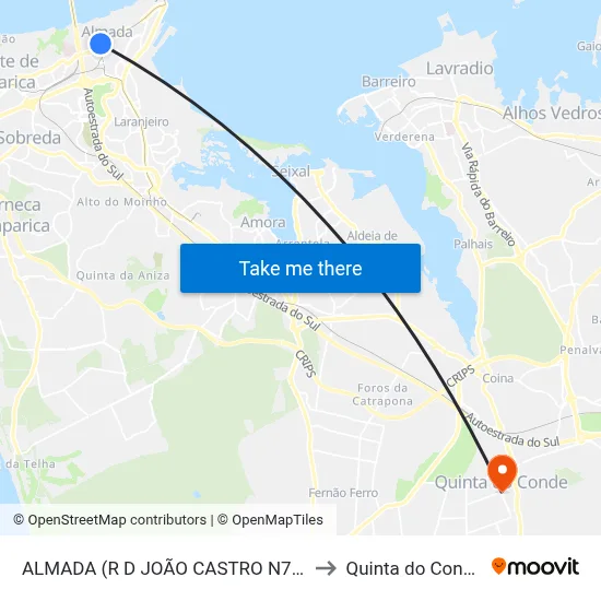 ALMADA (R D JOÃO CASTRO N78) to Quinta do Conde map