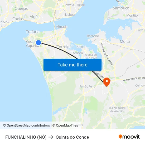FUNCHALINHO (NÓ) to Quinta do Conde map
