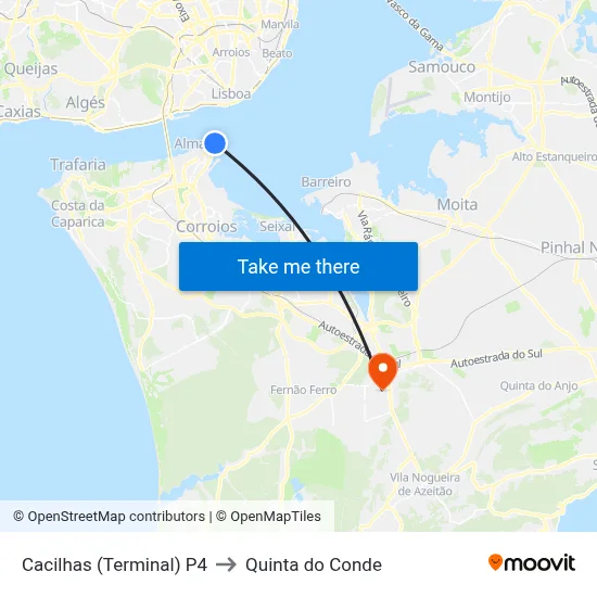 Cacilhas (Terminal) P4 to Quinta do Conde map