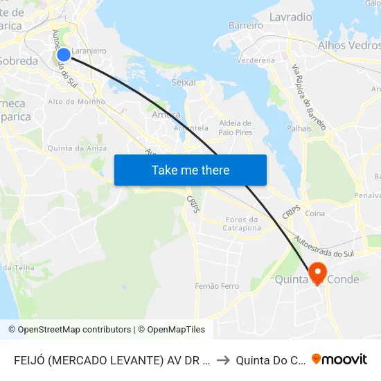 FEIJÓ (MERCADO LEVANTE) AV DR ANT ELVAS to Quinta Do Conde map