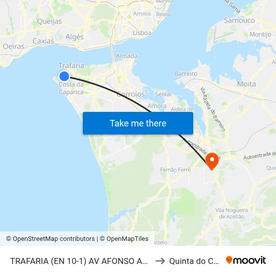 TRAFARIA (EN 10-1) AV AFONSO ALBUQ 123 to Quinta do Conde map