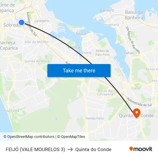 FEIJÓ (VALE MOURELOS 3) to Quinta do Conde map