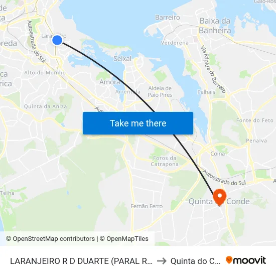 LARANJEIRO R D DUARTE (PARAL R EUCALIP) to Quinta do Conde map
