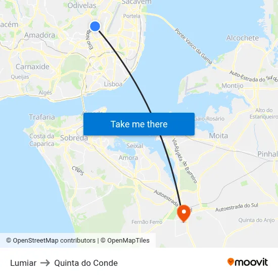 Lumiar to Quinta do Conde map