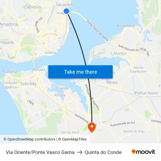 Via Oriente/Ponte Vasco Gama to Quinta do Conde map