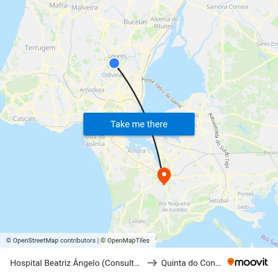 Hospital Beatriz Ângelo (Consultas) to Quinta do Conde map