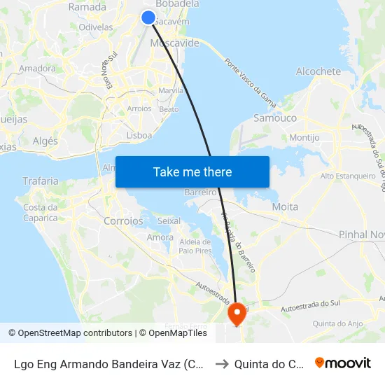 Lgo Eng Armando Bandeira Vaz (Camarate) to Quinta do Conde map