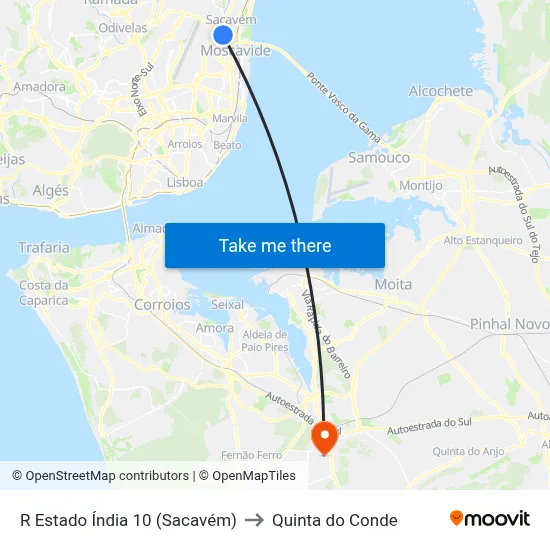 R Estado Índia 10 (Sacavém) to Quinta do Conde map