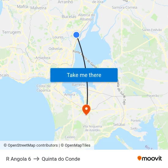 R Angola 6 to Quinta do Conde map