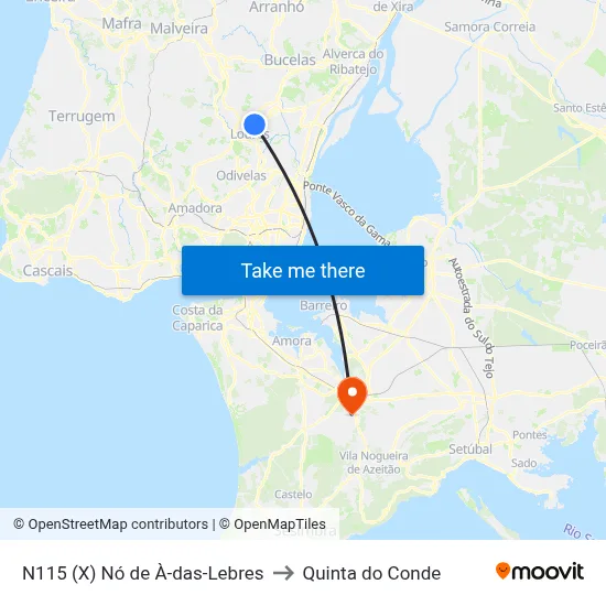 N115 (X) Nó de À-das-Lebres to Quinta do Conde map