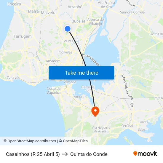 Casainhos (R 25 Abril 5) to Quinta do Conde map