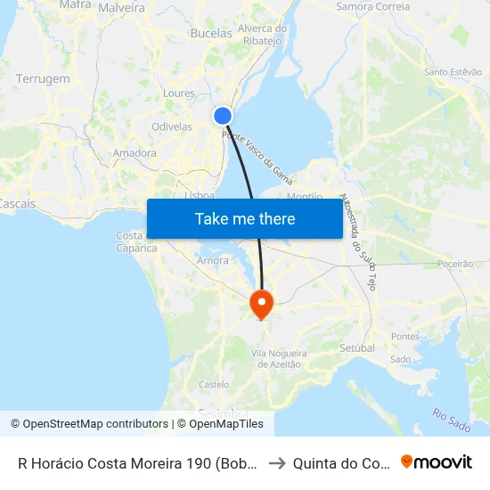 R Horácio Costa Moreira 190 (Bobadela) to Quinta do Conde map